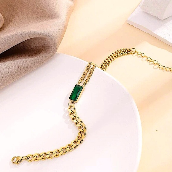 Emerald Gold Plated Zircon Chain Link Bracelet Five - Picture 15 of 15